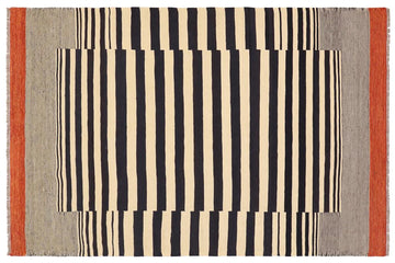 Flat Weave Kilim, Antique, Navaho, Vintage, Handmade, Modern Kilim Beige Black Hand-Woven Rectangle 100% Wool Area Rug 6 x 8